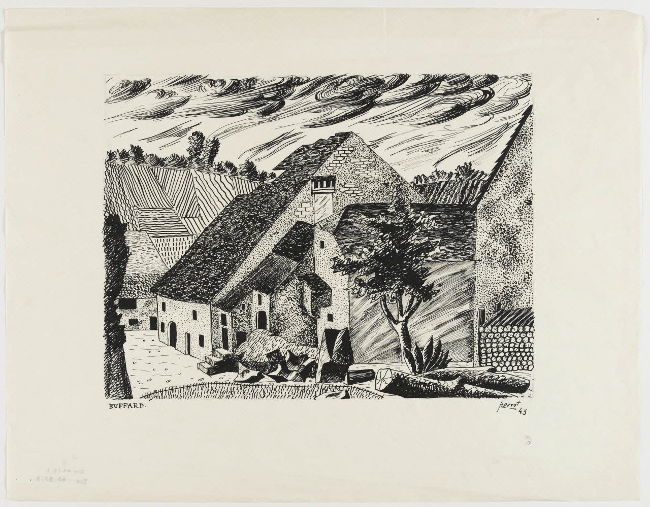René Perrot dessin Maisons à Buffard (Doubs) Franche-Comté, France 1943 1943.18.2 Photo photo RMN-JEAN_GILLES Berizzi