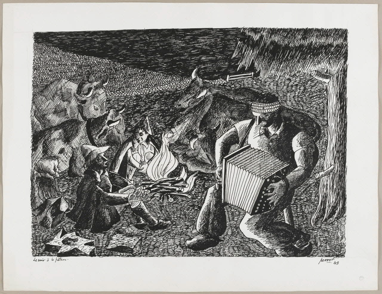 René Perrot dessin Le soir à la pâture Franche-Comté, France 1943 1943.18.27 Photo photo RMN-JEAN_GILLES Berizzi