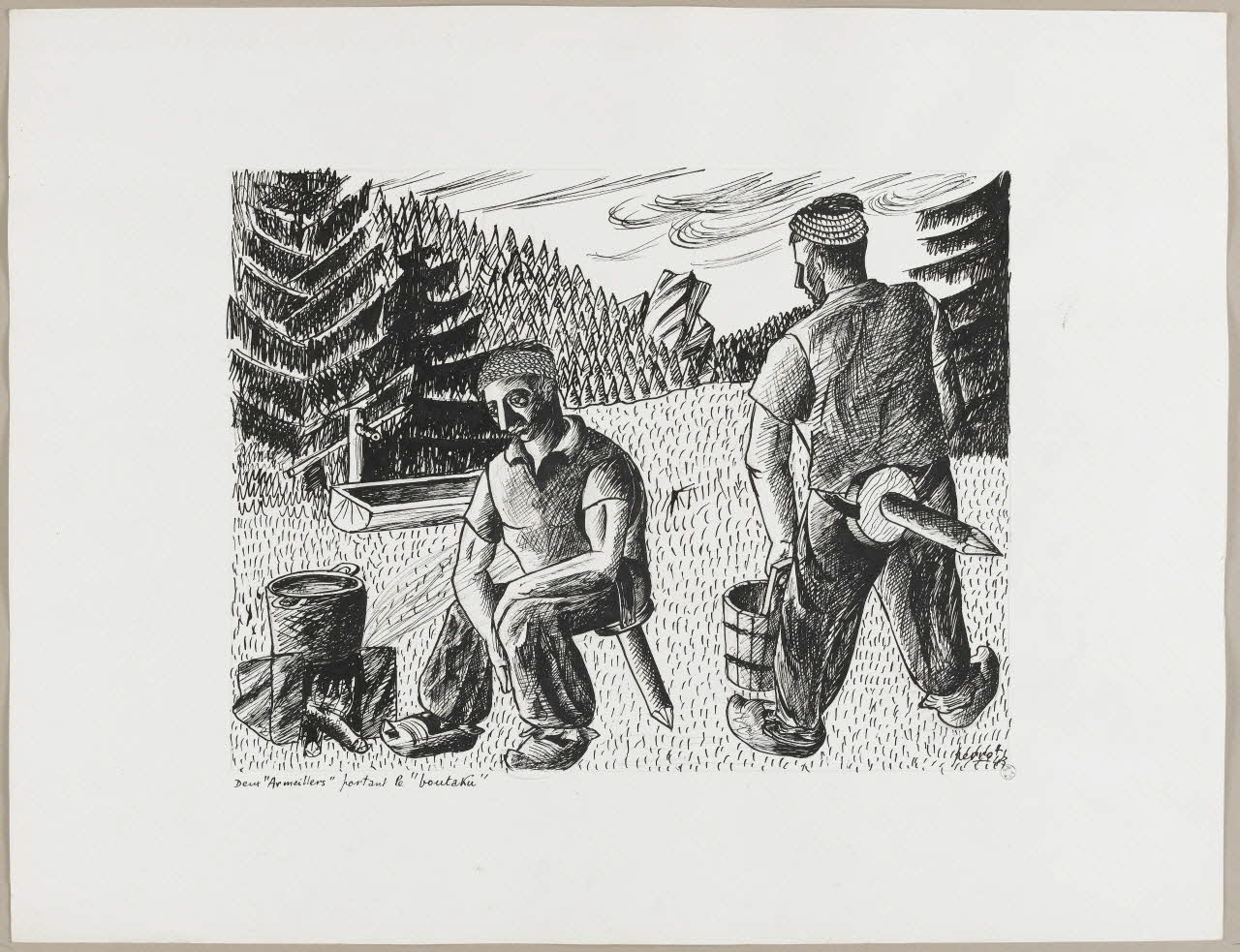 René Perrot dessin Deux "Armaillers" portant le "boutaku" Franche-Comté, France 1943 1943.18.28 Photo photo RMN-JEAN_GILLES Berizzi