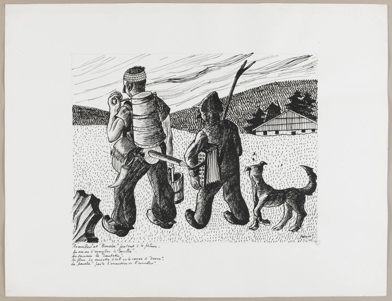 René Perrot dessin "Armailler" et "Bouebe" partant à la pâture Franche-Comté, France 1943 1943.18.29 Photo photo RMN-JEAN_GILLES Berizzi