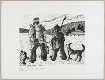 René Perrot dessin "Armailler" et "Bouebe" partant à la pâture Franche-Comté, France 1943 1943.18.29 Photo photo RMN-JEAN_GILLES Berizzi