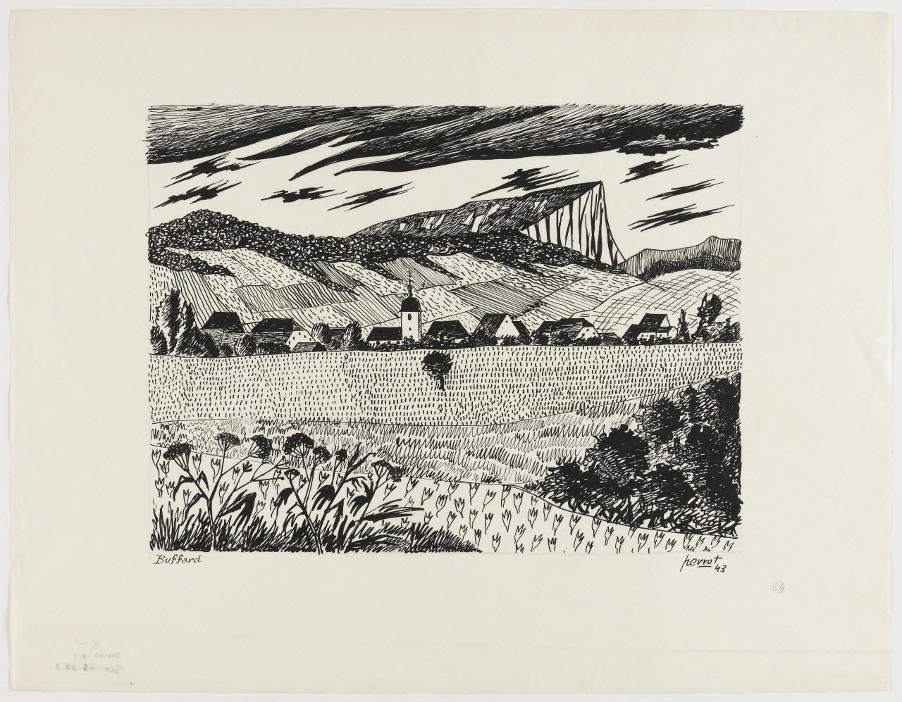René Perrot dessin Vue de Buffard (Doubs) Franche-Comté, France 1943 1943.18.3 Photo photo RMN-JEAN_GILLES Berizzi