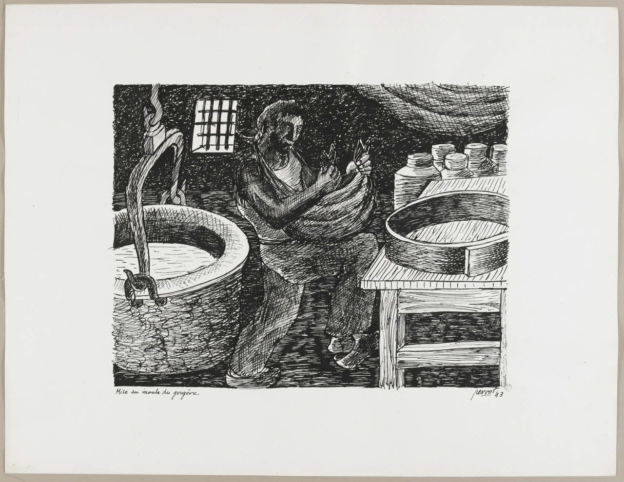 René Perrot dessin Mise au moule du gruyère Franche-Comté, France 1943 1943.18.31 Photo photo RMN-JEAN_GILLES Berizzi