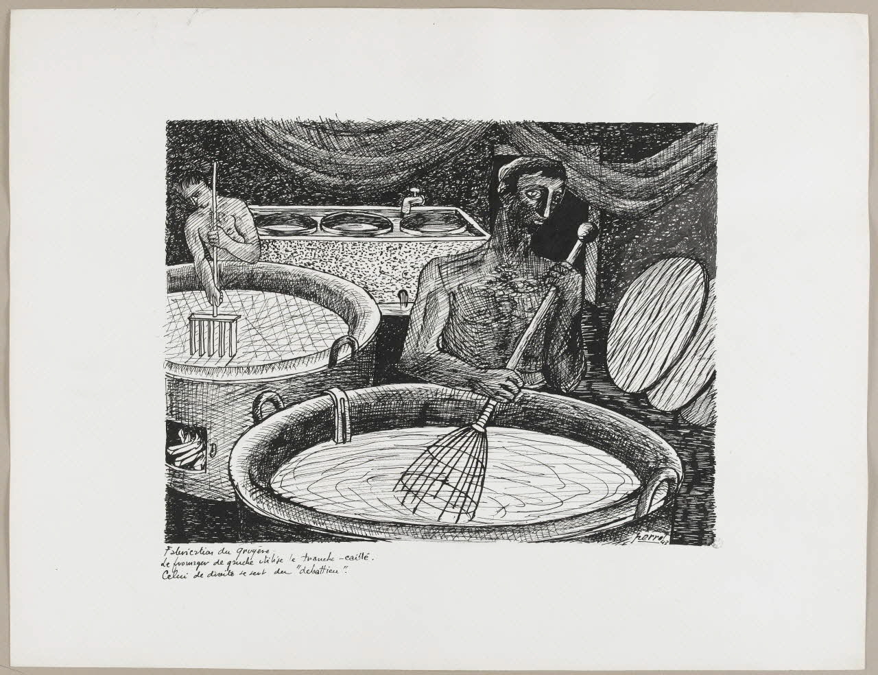 René Perrot dessin Fabrication du gruyère Franche-Comté, France 1943 1943.18.32 Photo photo RMN-JEAN_GILLES Berizzi