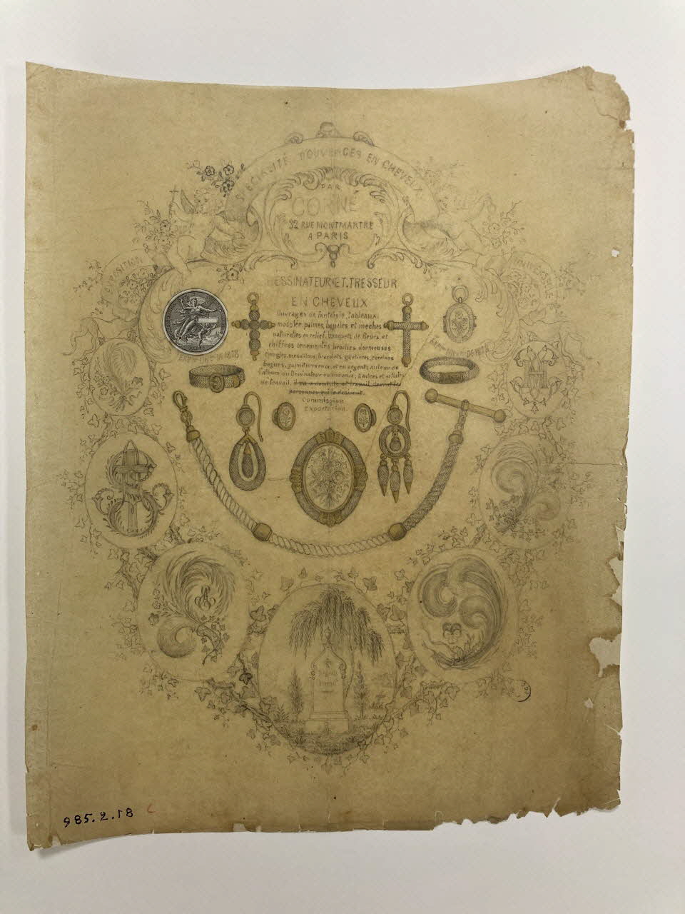 Corné dessin Frontispice d'album d'ouvrage en cheveux 1878 1985.2.18 Photo