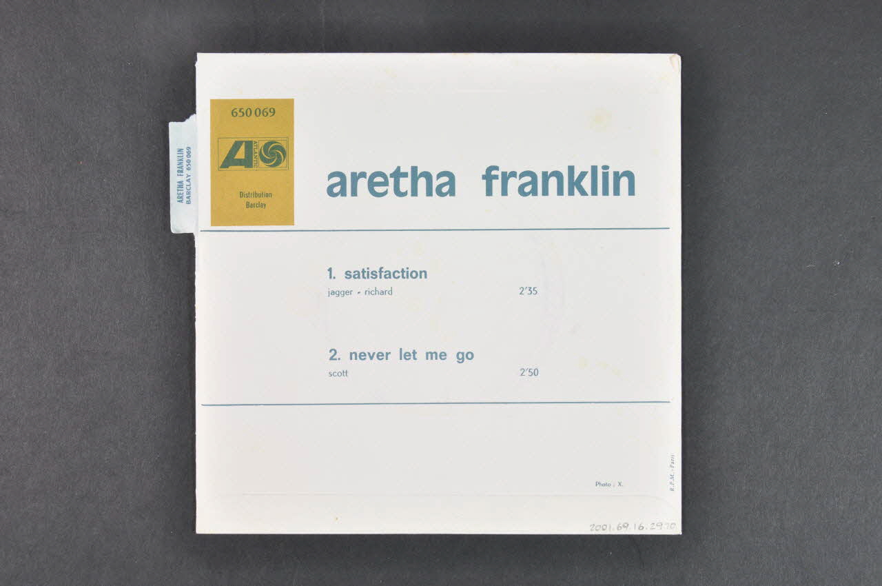 Aretha Franklin ; Atlantic Records pochette de disque Never let me go France 1968 2001.69.16.2970 Photo Mucem