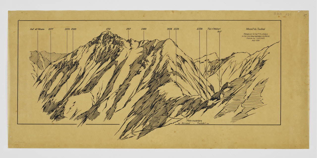 Théophile-Jean Delaye croquis Croquis topographique du Toubkal Rabat-Salé-Kénitra, Maroc 1936 2019.8.10 Photo Mucem / Marianne Kuhn