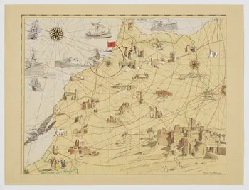 Théophile-Jean Delaye dessin Carte touristique du Maroc par Théophile Jean Delaye, 1946 Maroc 1946 2019.8.27 Photo Mucem / Marianne Kuhn