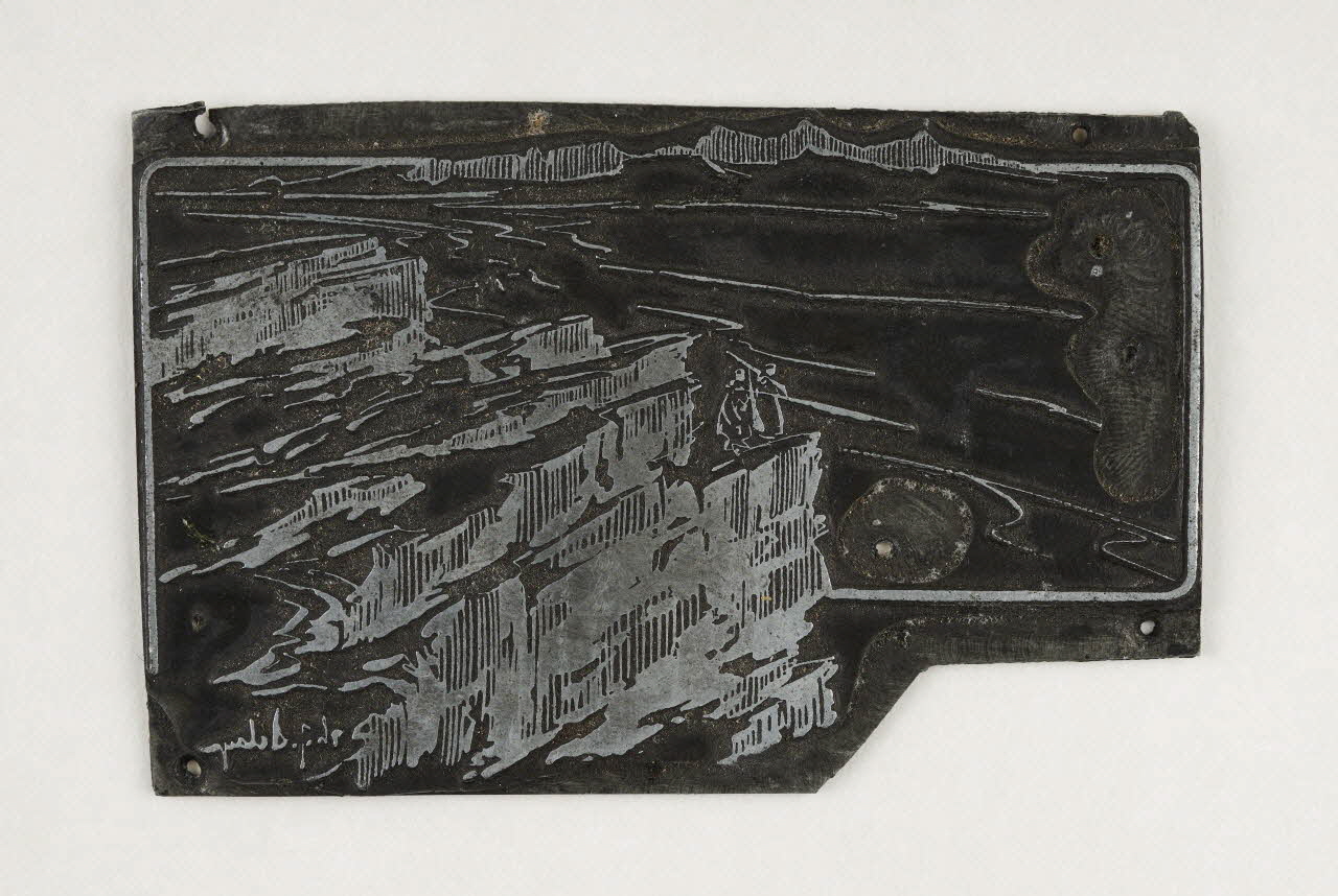 Théophile-Jean Delaye plaque d'impression Deux berbères sur la falaise Maroc 1950 2019.8.48 Photo Mucem / Marianne Kuhn