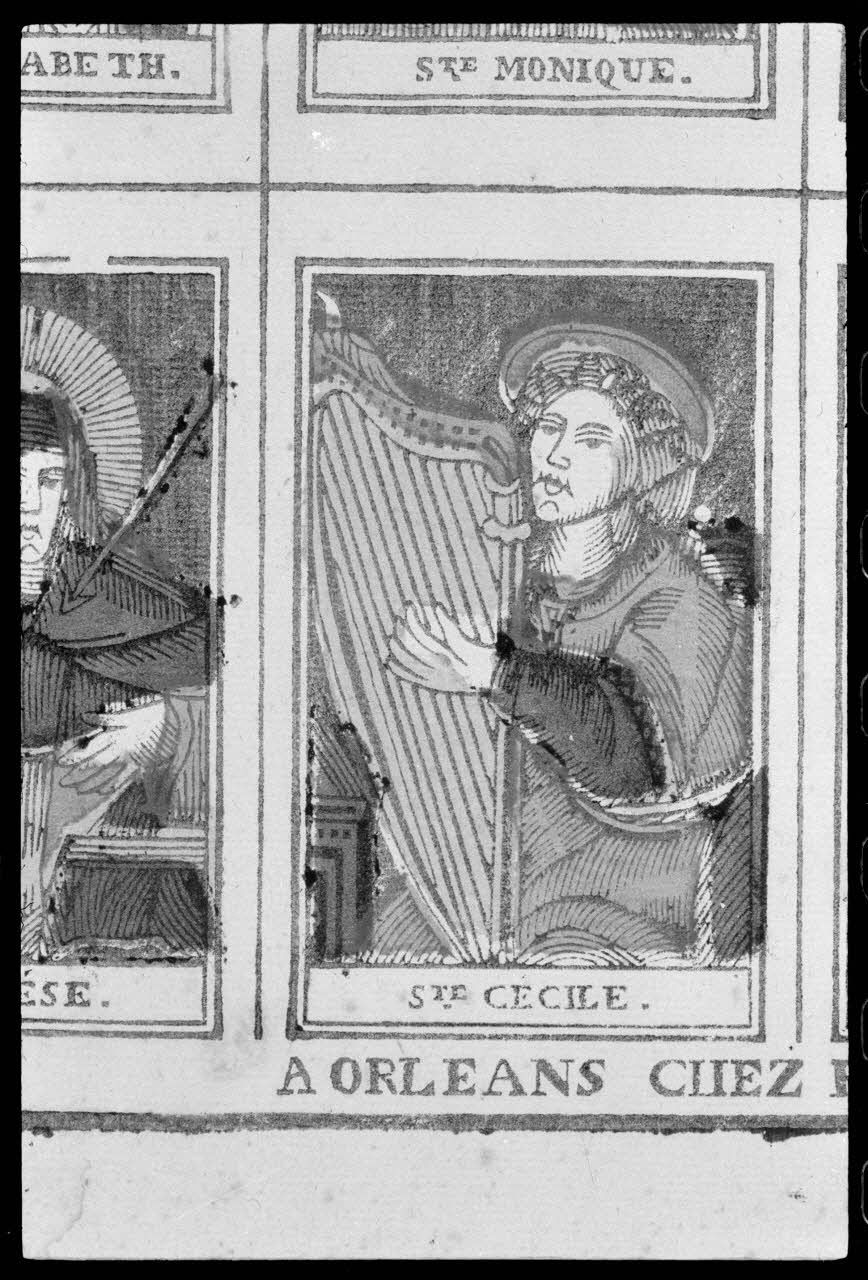 Alain Guey photographie "Sainte Cécilia". Estampe. Bois couleur. Editée par Rabier-Bulard à Orléans Ile-de-France, France 1973/3/1 Ph.1973.83.4 Photo