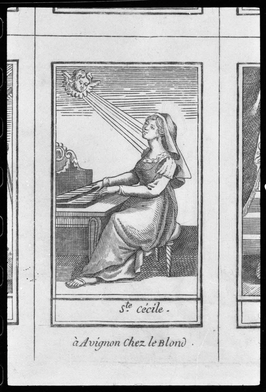 Alain Guey photographie "Sainte Cécilia". Estampe. En cuivre noir et blanc. Editée par Leblonc à Avignon Ile-de-France, France 1973/3/1 Ph.1973.83.5 Photo