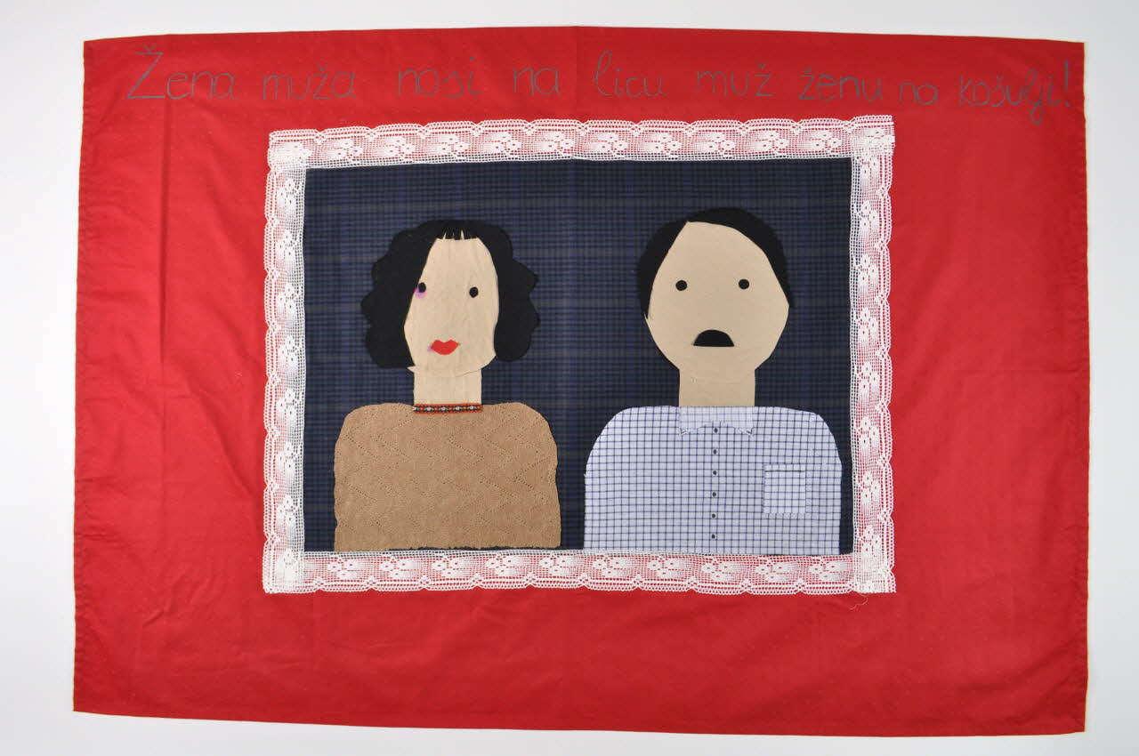 Sandra Dukic tableau Zena muza nosi na licu muz zenu na kosulji ! Bosanska Krajina, Bosnie-Herzégovine 2006 2007.63.2 Photo Mucem