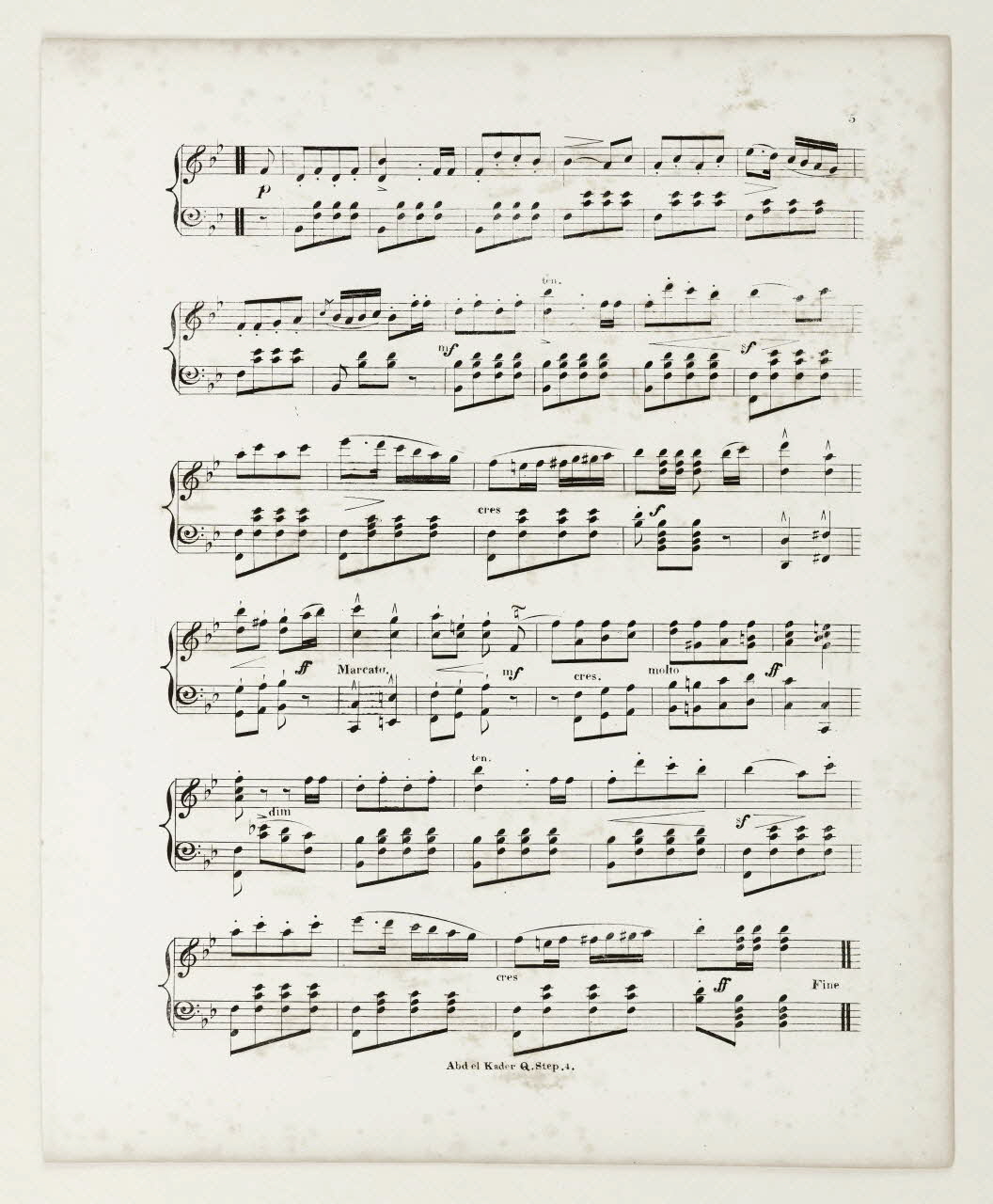 J.C. Viereck ; A. Fiot partition de musique Abd-el-Kader Quick Step composed for the Piano Forte Pennsylvanie, Etats-Unis 1844 2022.1.27 Photo Mucem / Marianne Kuhn