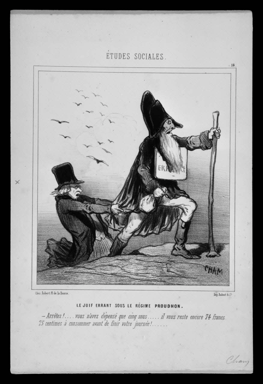 photographie Estampe. "Le Juif errant sous le régime Proudhon". Etudes sociales. Chez Aubert place de la Bourse. Lithographie noir et blanc Ph.1959.83.36 Photo