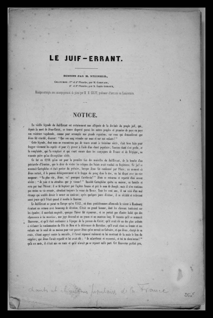 photographie Texte. "Le Juif errant". Impression noir et blanc. Première page. Notice Ph.1959.83.37 Photo