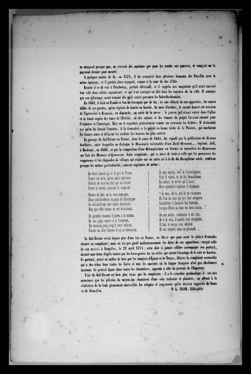 photographie Texte. "Le Juif errant". Impression noir et blanc. Deuxième page. Notice Ph.1959.83.38 Photo