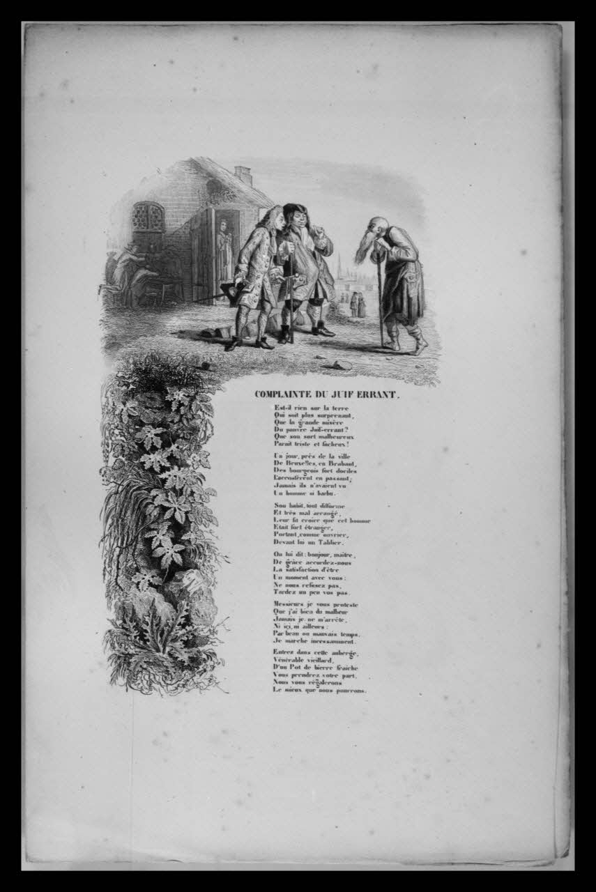 photographie "Complainte du Juif errant". Texte en vers. Impression noir et blanc. Ill. cuivre noir et blanc. Page 1 Ph.1959.83.41 Photo