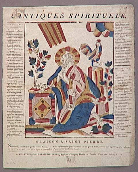 Jacques-Pierre Garnier-Allabre ; Jean-Jacques Ancelle imagerie ancienne CANTIQUES SPIRITUELS.  ORAISON A SAINT PIERRE. Chartres 1815-1823 1948.18.128 Photo RMN-Grand Palais (Mucem)