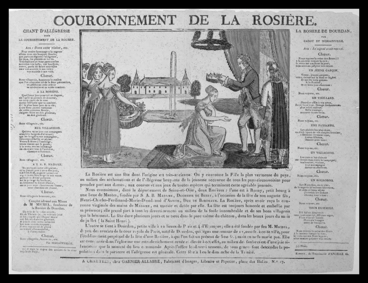 Pierre Soulier photographie Image. Bois colorié. "Couronnement de la Rosière". Chartres, Garnier-Allabre Ile-de-France, France 1957/2/20 Ph.1957.18.17 Photo