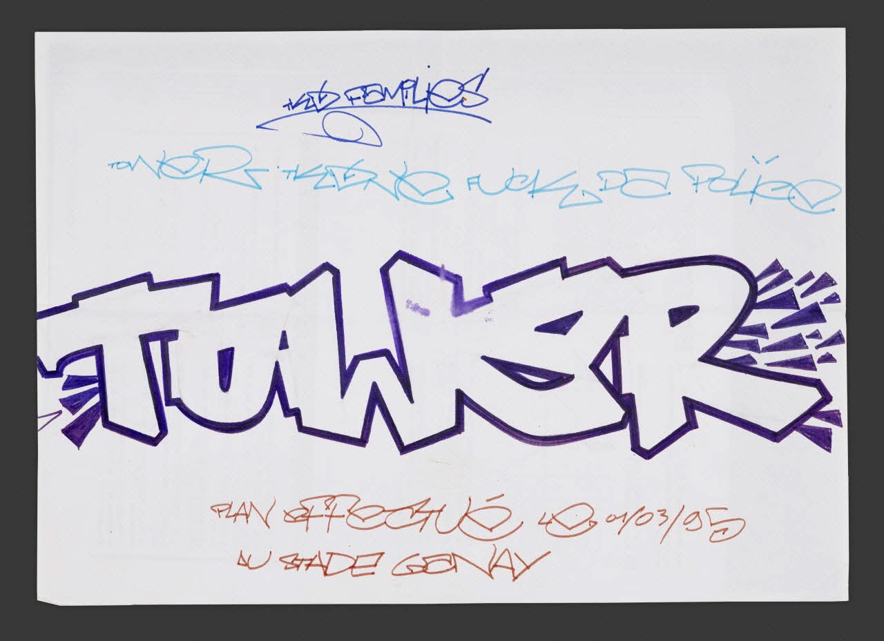 Tower dessin Esquisse en vue d'un graffiti dans l'espace public Provence-Alpes-Côte d’Azur, France 1995 2018.17.12 Photo Mucem / Marianne Kuhn