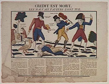 Frédéric Dupont-Diot ; Moisand imagerie ancienne CREDIT EST MORT,  LES MAUVAIS PAYEURS L'ONT TUE. Beauvais 1826-1829 1988.4.7 Photo