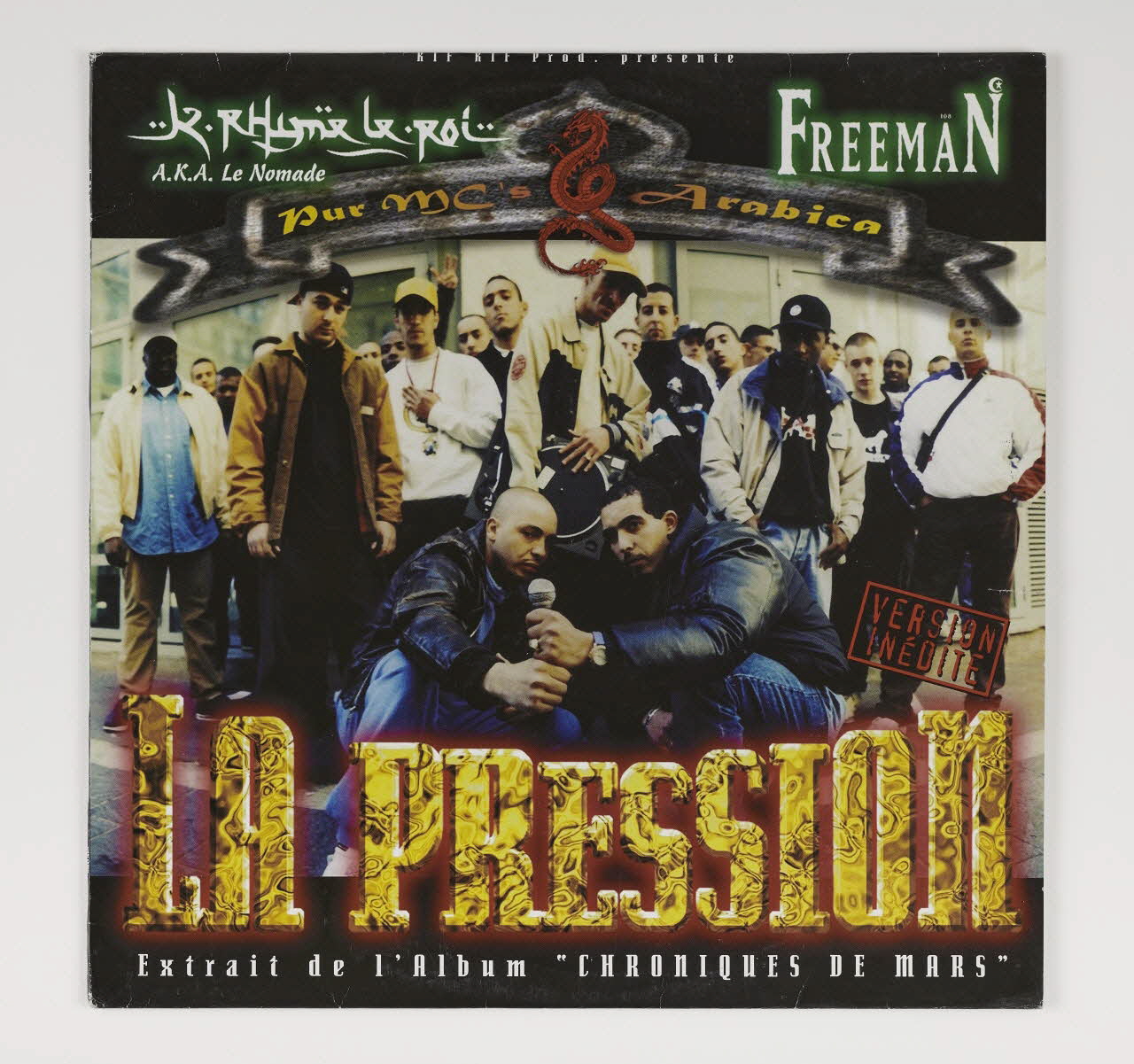 Freeman ; K-Rhyme Le Roi disque vinyle Pur MC's Arabica "La Pression" 1998 2022.27.10.1-3 Photo Mucem / Marianne Kuhn