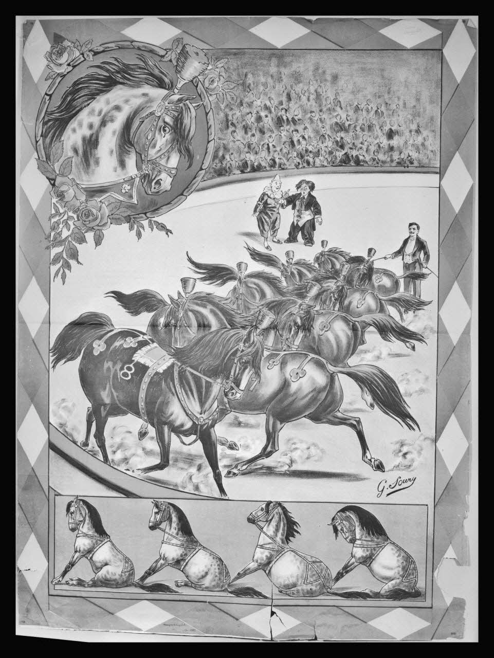 Pierre Soulier photographie Affiche de cirque signée G. Soury avec chevaux de cirque Ile-de-France, France 1962 Ph.1962.6.15 Photo