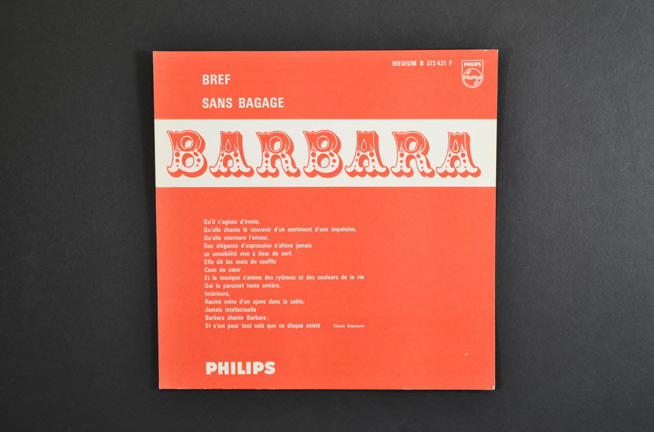 pochette de disque Sans bagage 2001.69.16.3437 Photo Mucem