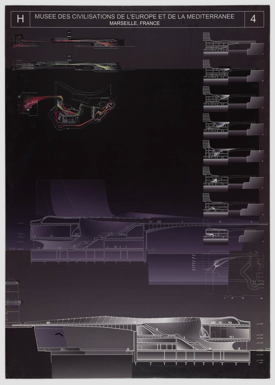Zaha Hadid panneau Projet du concours d'architecture pour le Mucem J4 France 2002 2017.42.5.3 Photo Mucem / Marianne Kuhn