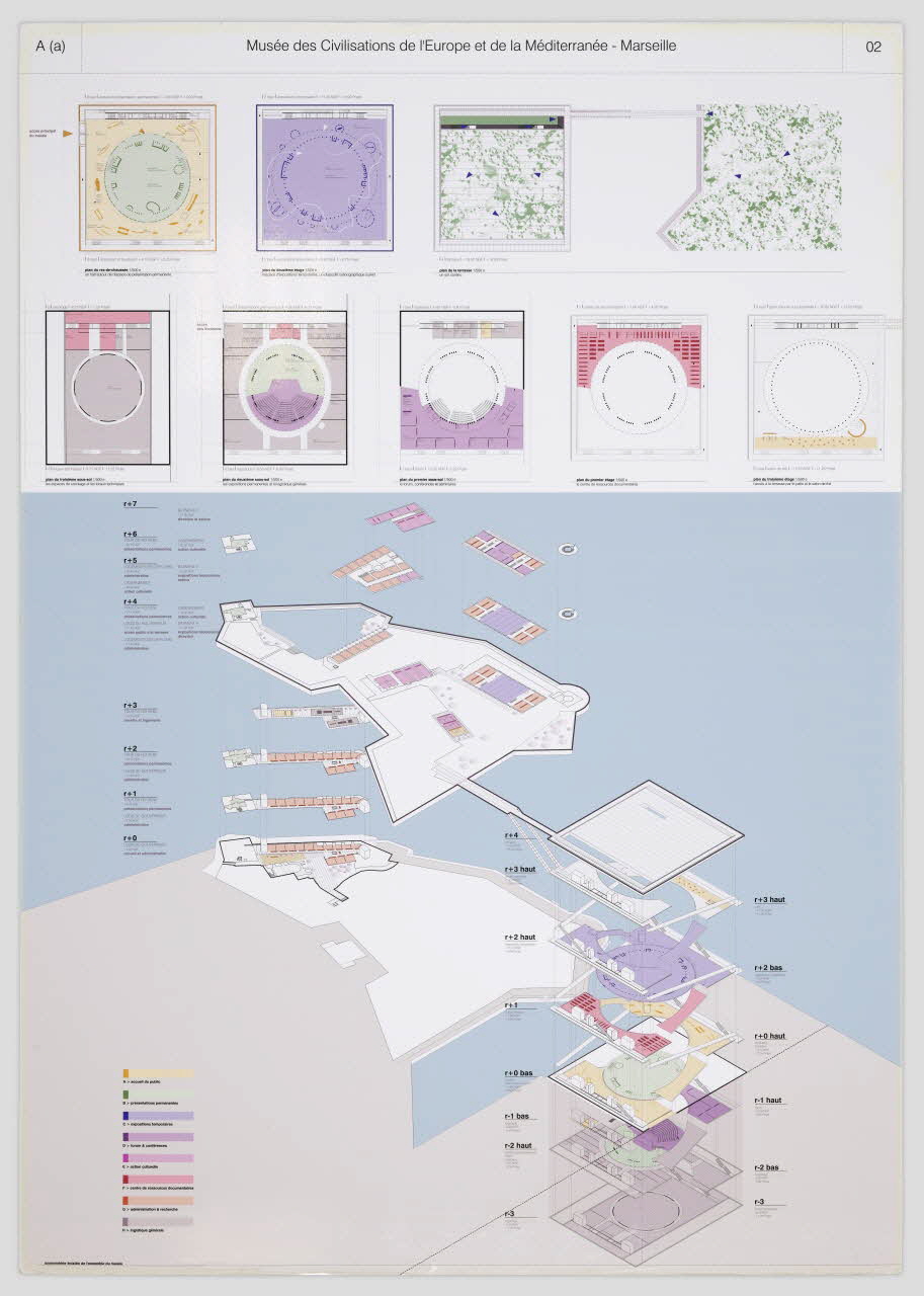 Patrick Berger ; Jacques Anziutti panneau Projet du concours d'architecture pour le Mucem J4 France 2002 2017.42.6.4 Photo Mucem / Marianne Kuhn