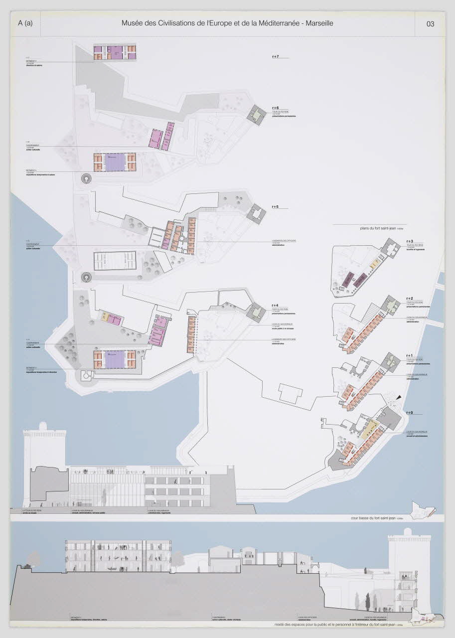 Patrick Berger ; Jacques Anziutti panneau Projet du concours d'architecture pour le Mucem J4 France 2002 2017.42.6.5 Photo Mucem / Marianne Kuhn
