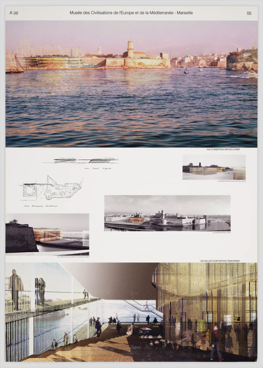 Patrick Berger ; Jacques Anziutti panneau Projet du concours d'architecture pour le Mucem J4 France 2002 2017.42.6.7 Photo Mucem / Marianne Kuhn