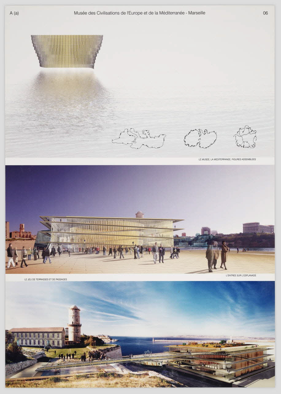 Patrick Berger ; Jacques Anziutti panneau Projet du concours d'architecture pour le Mucem J4 France 2002 2017.42.6.8 Photo Mucem / Marianne Kuhn
