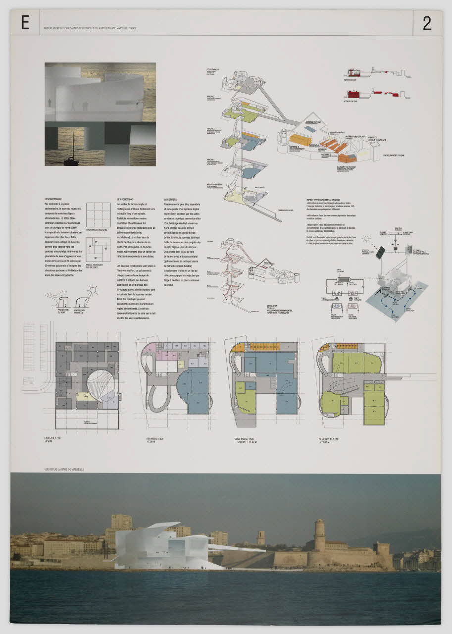 Steven Holl ; André Jollivet panneau Projet du concours d'architecture pour le Mucem J4 France 2002 2017.42.7.4 Photo Mucem / Marianne Kuhn