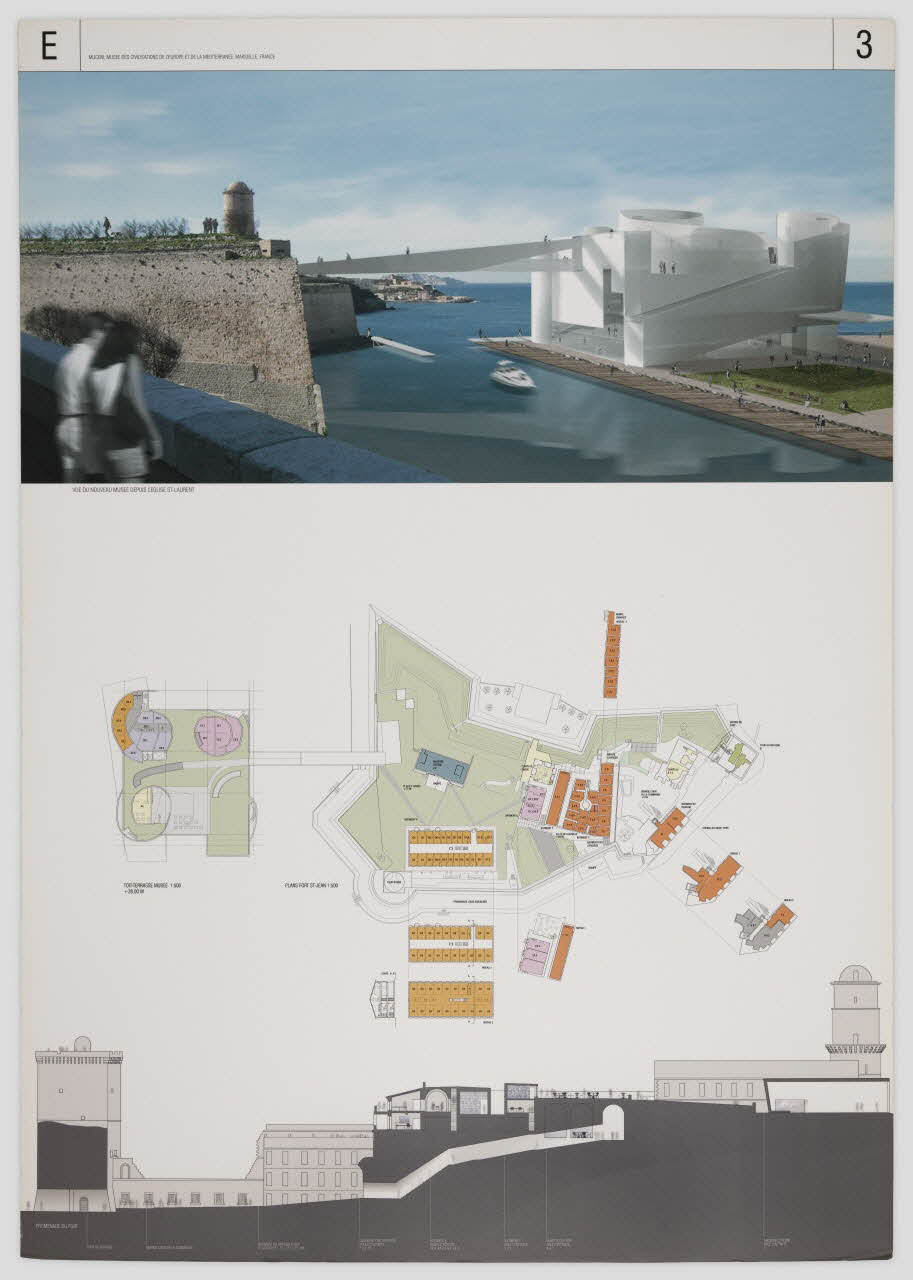 Steven Holl ; André Jollivet panneau Projet du concours d'architecture pour le Mucem J4 France 2002 2017.42.7.5 Photo Mucem / Marianne Kuhn