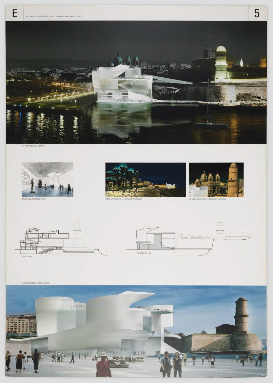 Steven Holl ; André Jollivet panneau Projet du concours d'architecture pour le Mucem J4 France 2002 2017.42.7.7 Photo Mucem / Marianne Kuhn