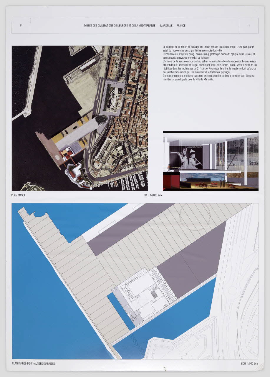 Pierre-Louis Faloci panneau Projet du concours d'architecture pour le Mucem J4 France 2002 2017.42.8.3 Photo Mucem / Marianne Kuhn