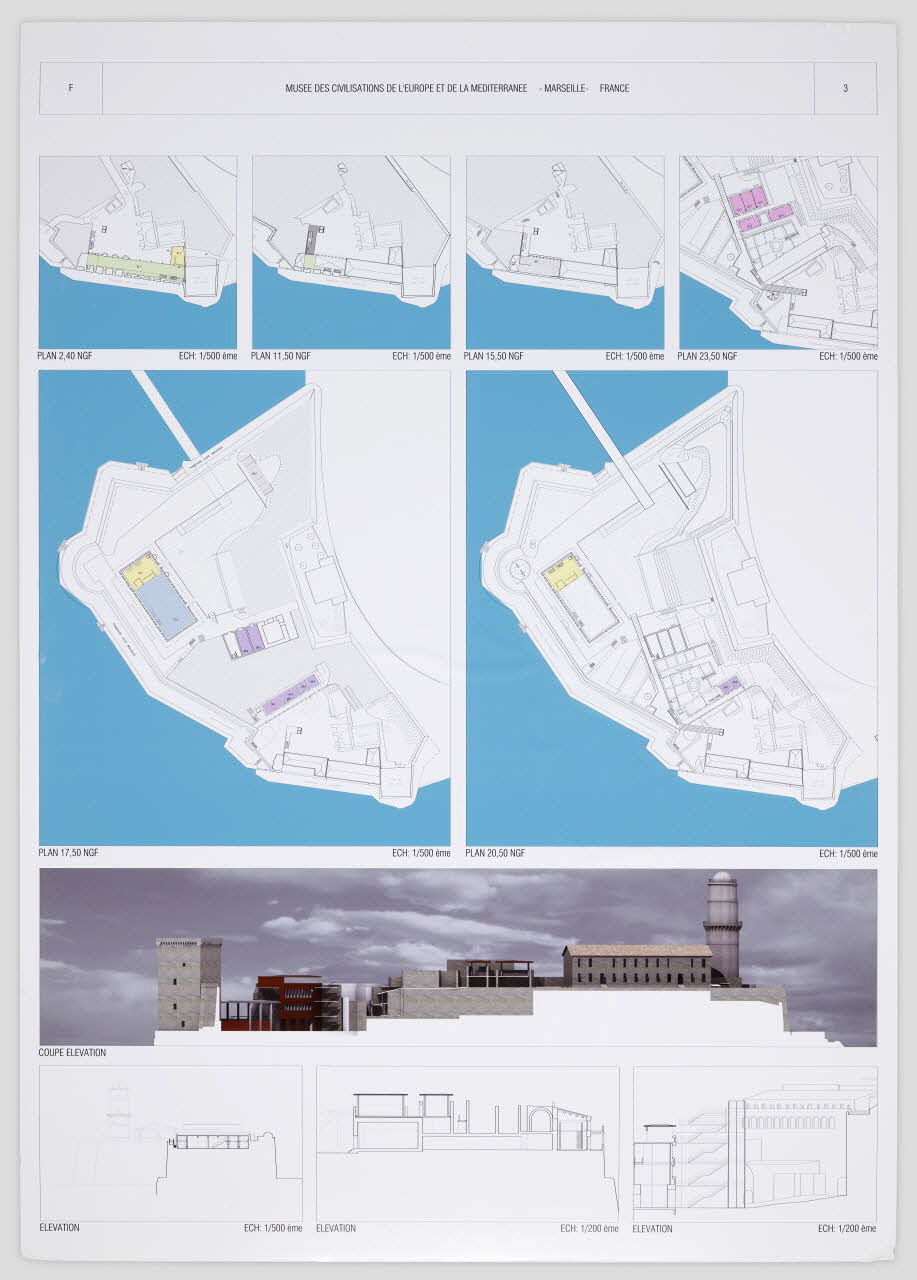 Pierre-Louis Faloci panneau Projet du concours d'architecture pour le Mucem J4 France 2002 2017.42.8.5 Photo Mucem / Marianne Kuhn