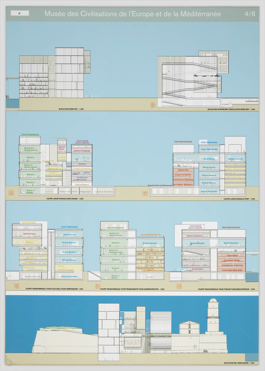 OMA ; Rem Koolhaas ; Julien Monfort panneau Projet du concours d'architecture pour le Mucem J4 France 2002 2017.42.9.6 Photo Mucem / Marianne Kuhn
