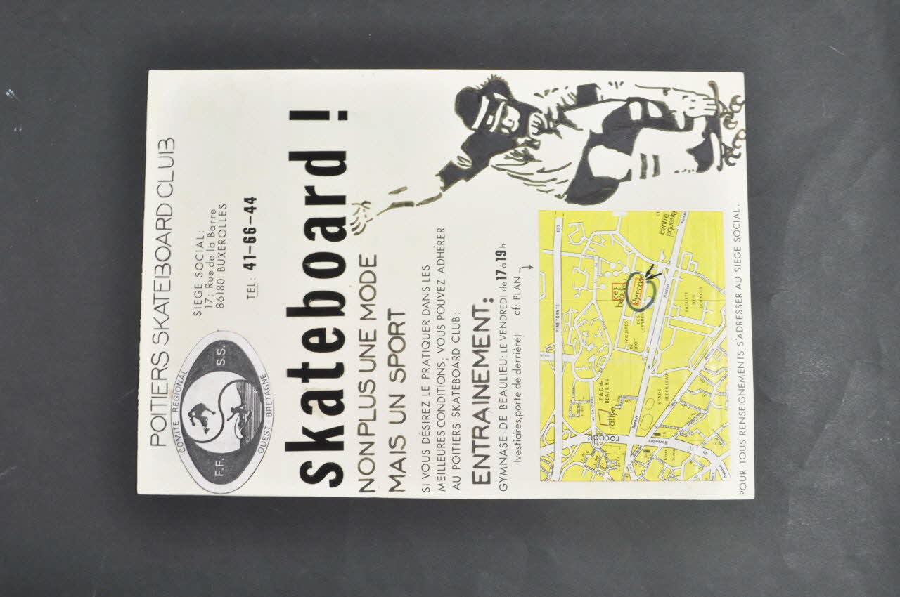 Association Poitiers Skateboard Club affiche Affiche du Poitiers Skateboard Club Poitou-Charentes, France 1978 2002.35.19 Photo Mucem