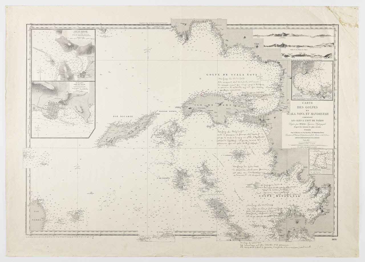 Mathieu Pernot carte de géographie Carte marine des naufrages, carte des golfes de Scala Nova et Mandelyah France 2021 2023.3.10 Photo Mucem / Marianne Kuhn