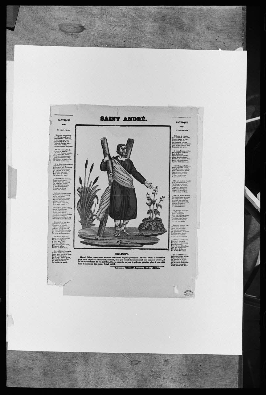 photographie "Saint André". Estampe. Bois couleur sur papier vergé édité par la Maison Pellerin à Epinal Ph.1977.1.1190 Photo