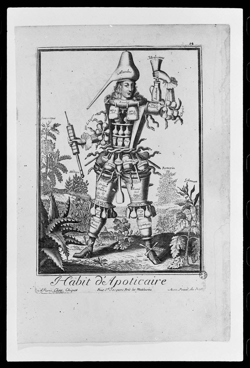 Alain Guey photographie "Habit d'apothicaire". Cuivre noir et blanc. Chez Chiquet à Paris. 1764 ou 1765 France 1977 Ph.1977.1.718 Photo