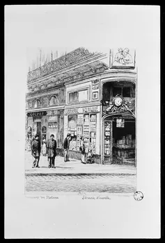 photographie Décor de librairie avec amour. Estampe. Cuivre noir et blanc édité chez Beillet à Paris Ph.1977.1.824 Photo
