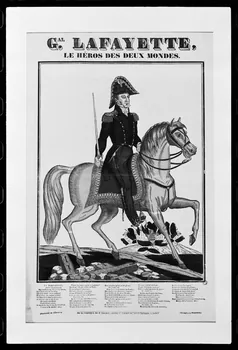photographie "Général Lafayette à cheval". Estampe. Bois couleur sur papier vergé édité chez Lacour à Nancy Ph.1977.1.831  Photo