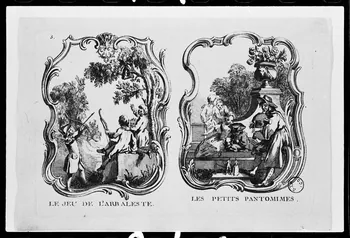 photographie "Jeu arbalète. Jeu pantomimes". Cuivre noir et blanc. Borel à Paris Ph.1977.1.849 Photo