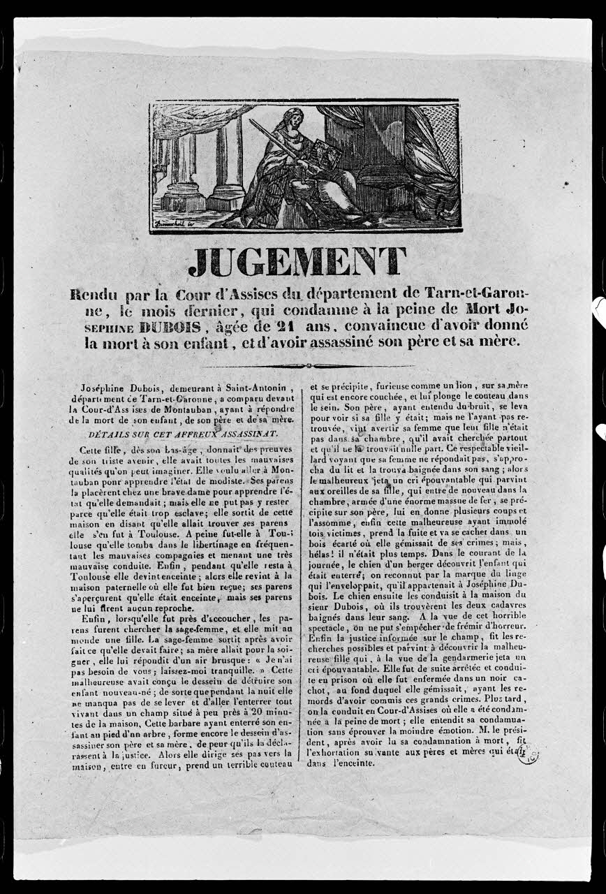 photographie Canard représentant un jugement : "Crime épouvantable commis par trois individus" Ph.1978.2.316 Photo