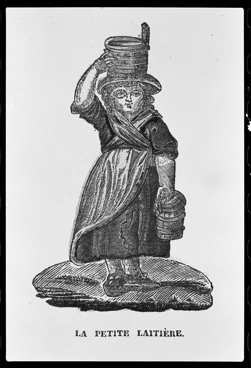 photographie Planche éducative sous forme d'estampe, traitant des petits métiers : laitier. Bois couleur. Maison Blocquel et Castiaux à Lille Ph.1978.2.550 Photo