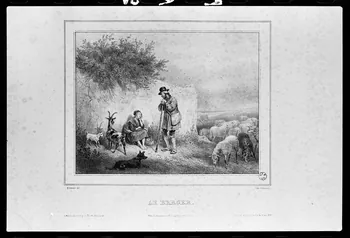 photographie Planche éducative sous forme d'estampe, traitant des petits métiers: Berger. Lithographie noir et blanc. Maison Lemercier Ph.1978.2.554  Photo