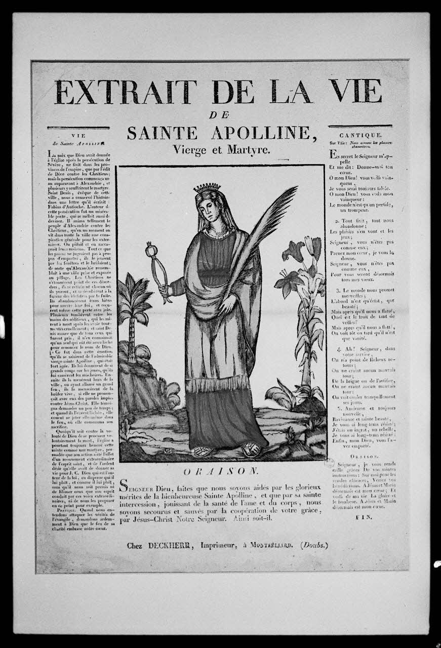 photographie Estampe à texte de sainte Apolline. Impression Deckherr dans le Doubs Ph.1978.27.5 Photo
